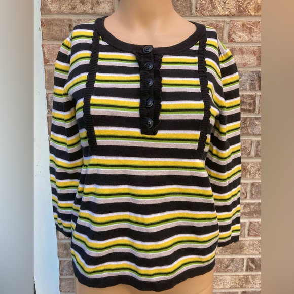 Jones New York Tops - Jones New York Yellow Multi Color Striped Tapered Warm Knit Long Sleeve Shirt